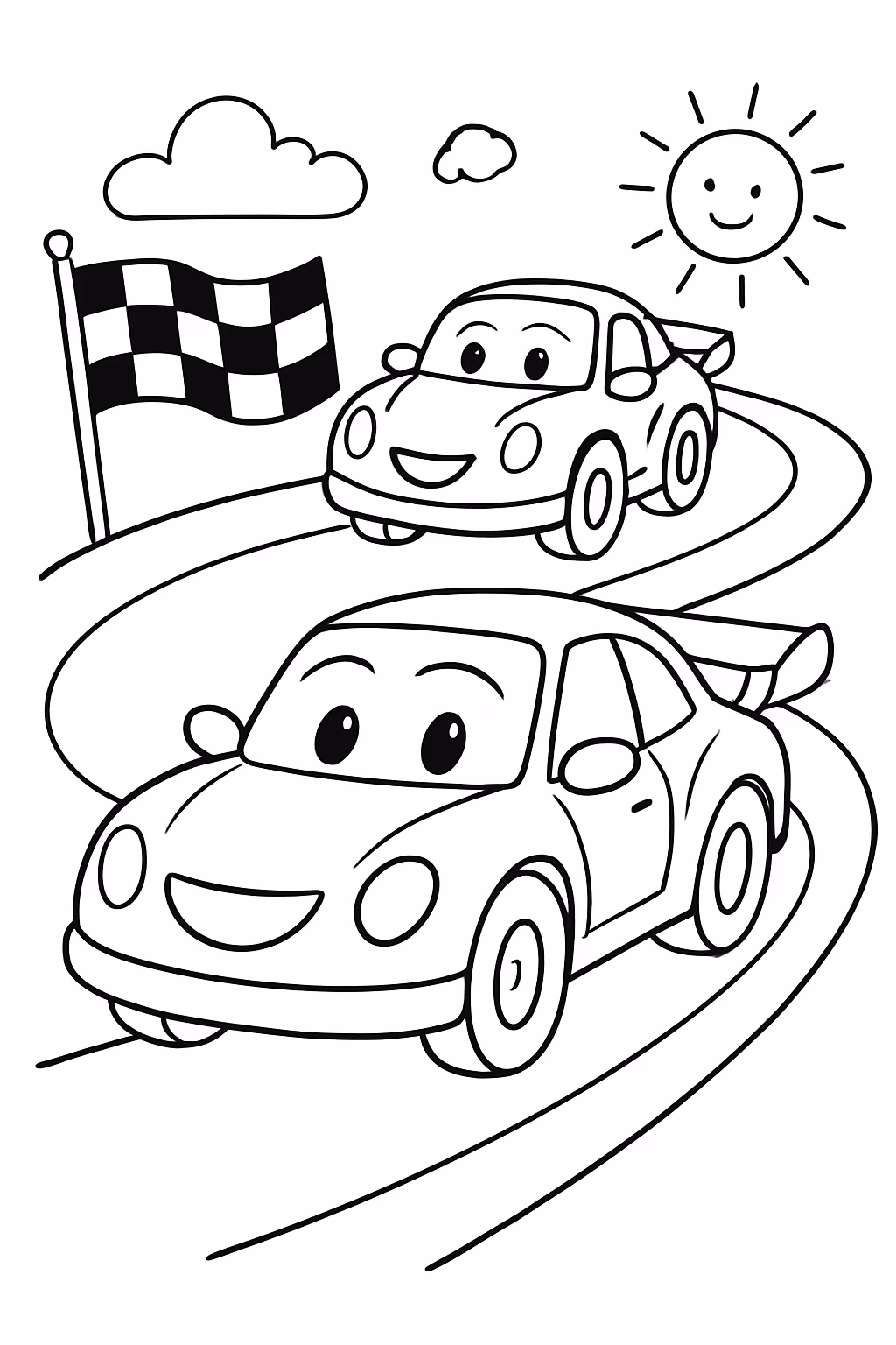 Corrida de carros para colorir — desenho para imprimir