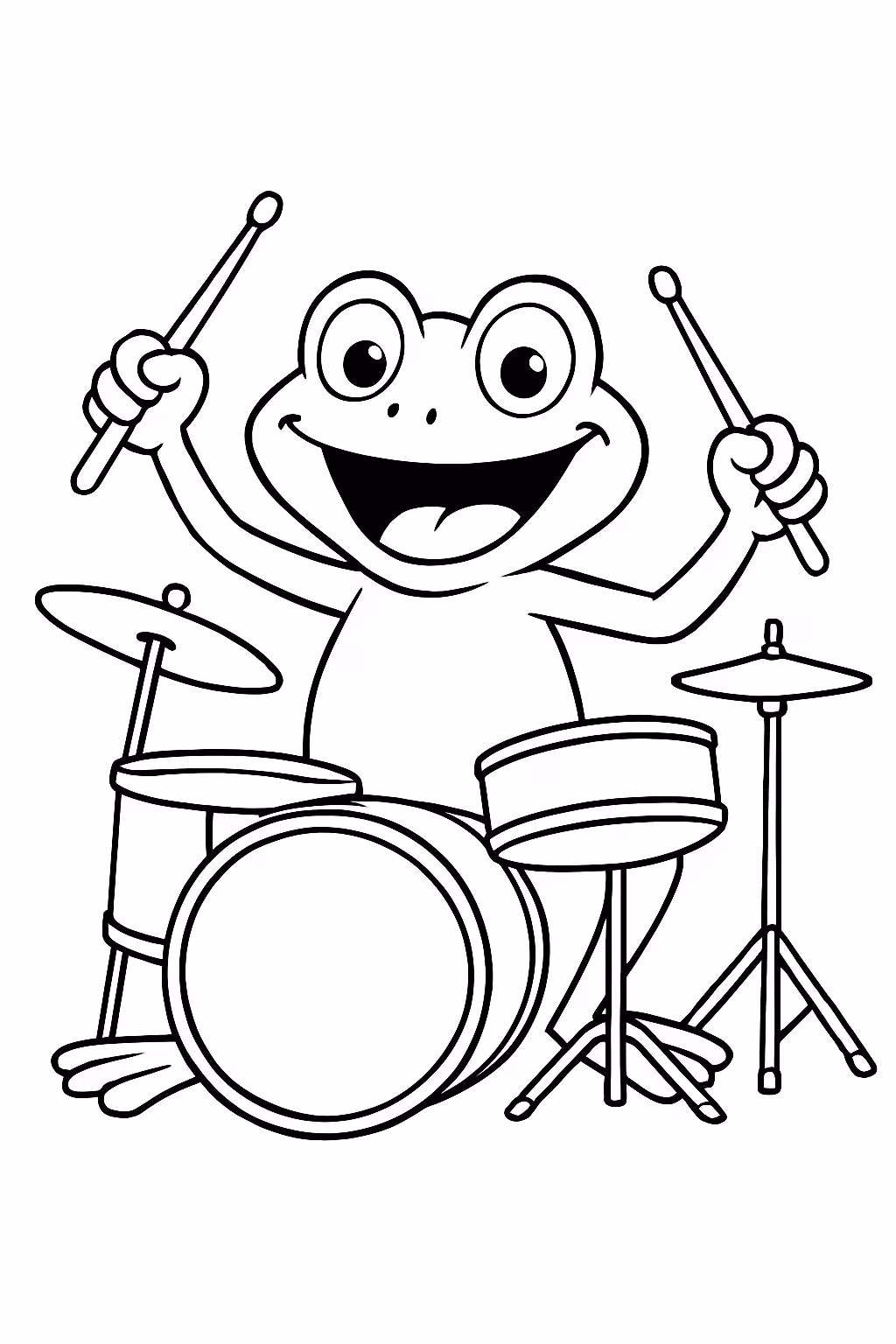 Crazy frog tocando bateria para colorir — desenho para imprimir
