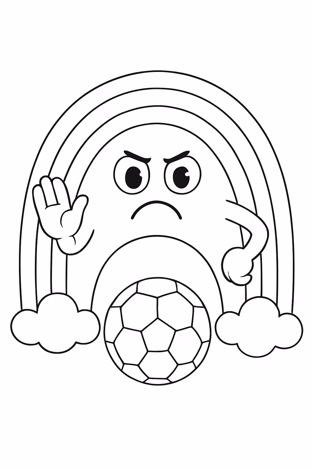 Cria uma imagem de um arco iris de futebol a para colorir — desenho para imprimir