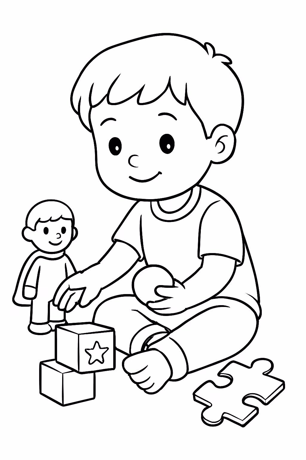 Crianca autista brincando para colorir — desenho para imprimir