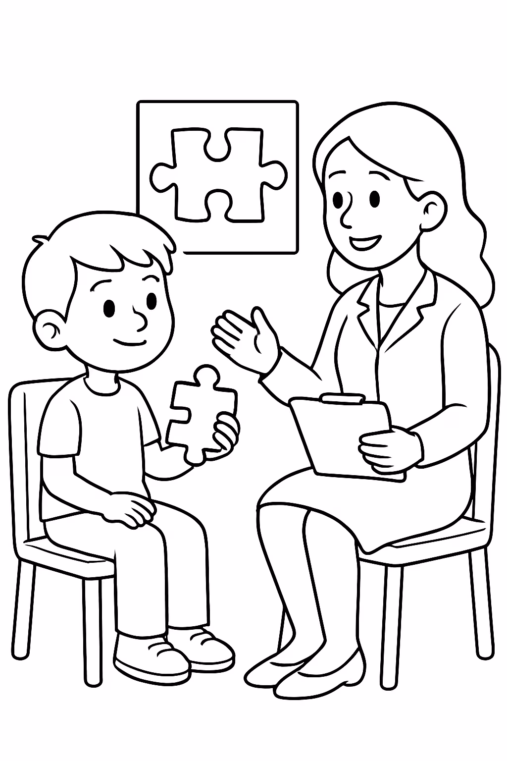Crianca autista na terapia para colorir — desenho para imprimir