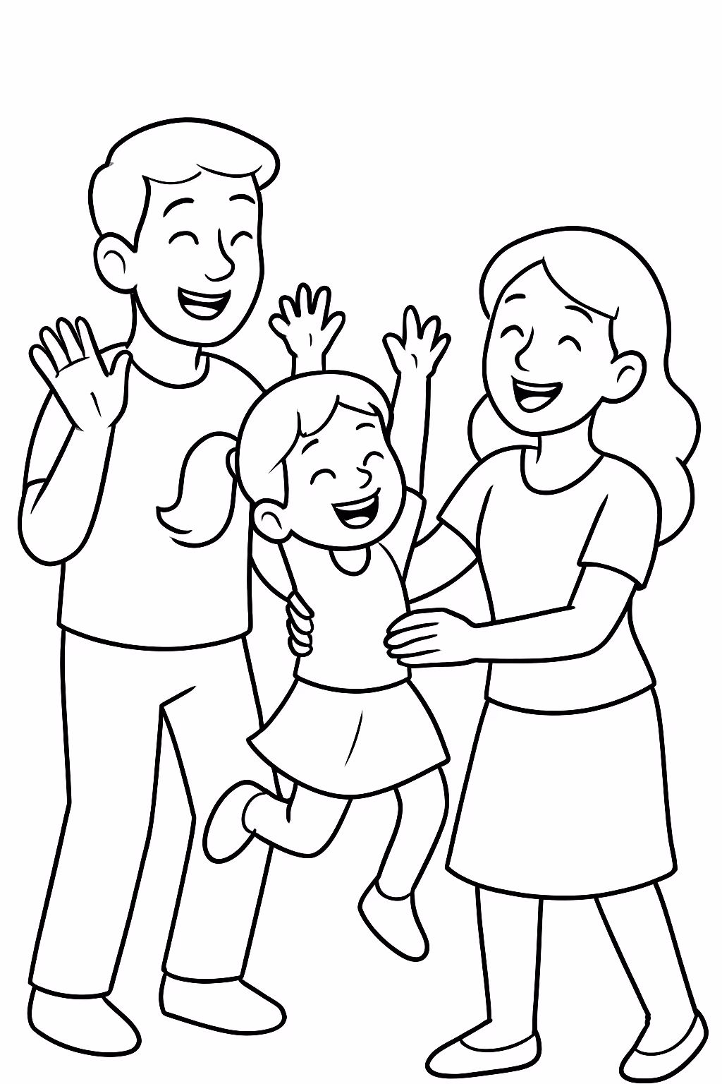 Crianca brincando com os pais para colorir — desenho para imprimir