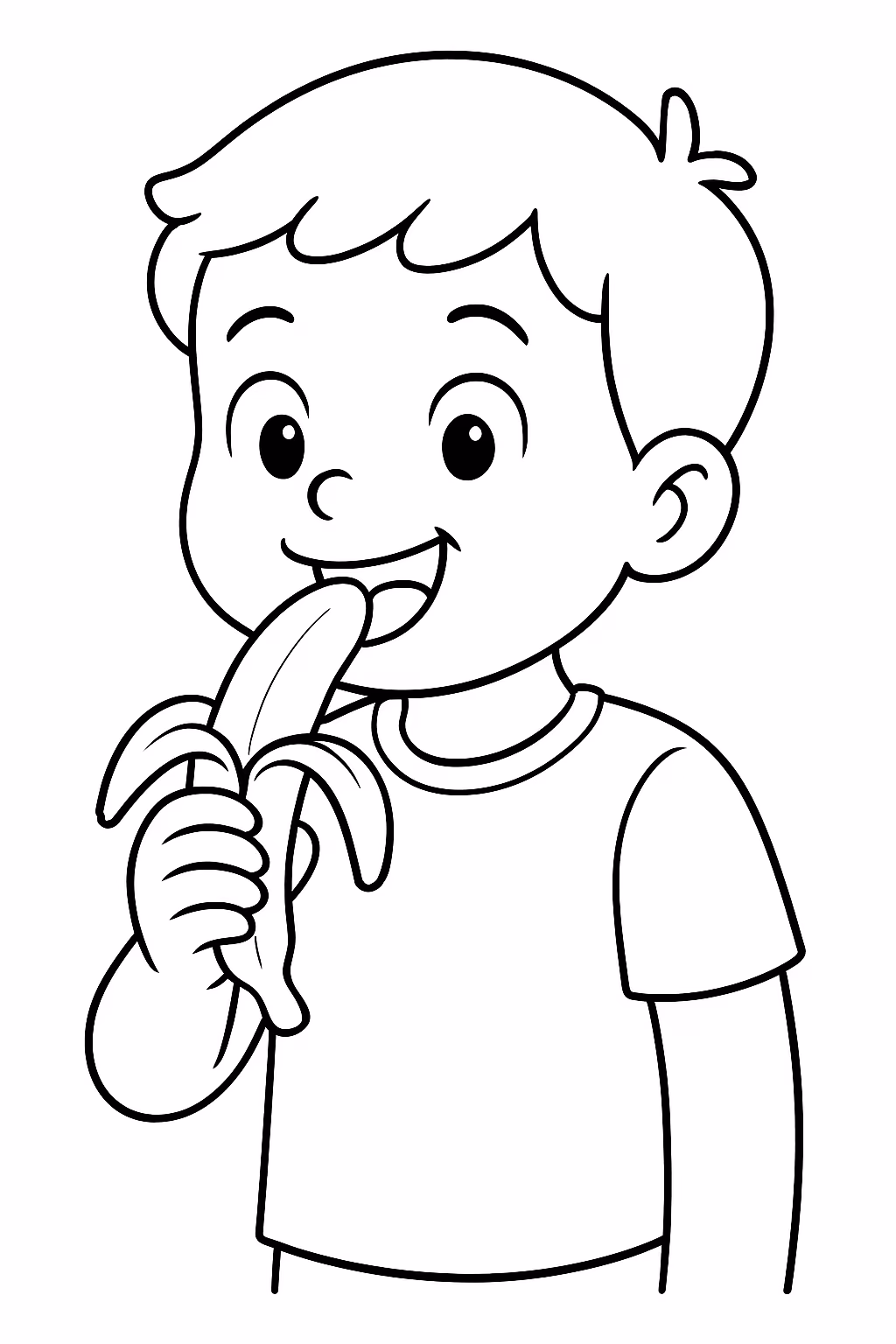 Crianca comendo banana para colorir — desenho para imprimir