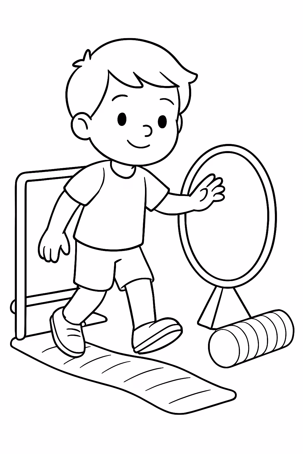 Crianca fazendo circuito motor na fisioterapia para colorir — desenho para imprimir