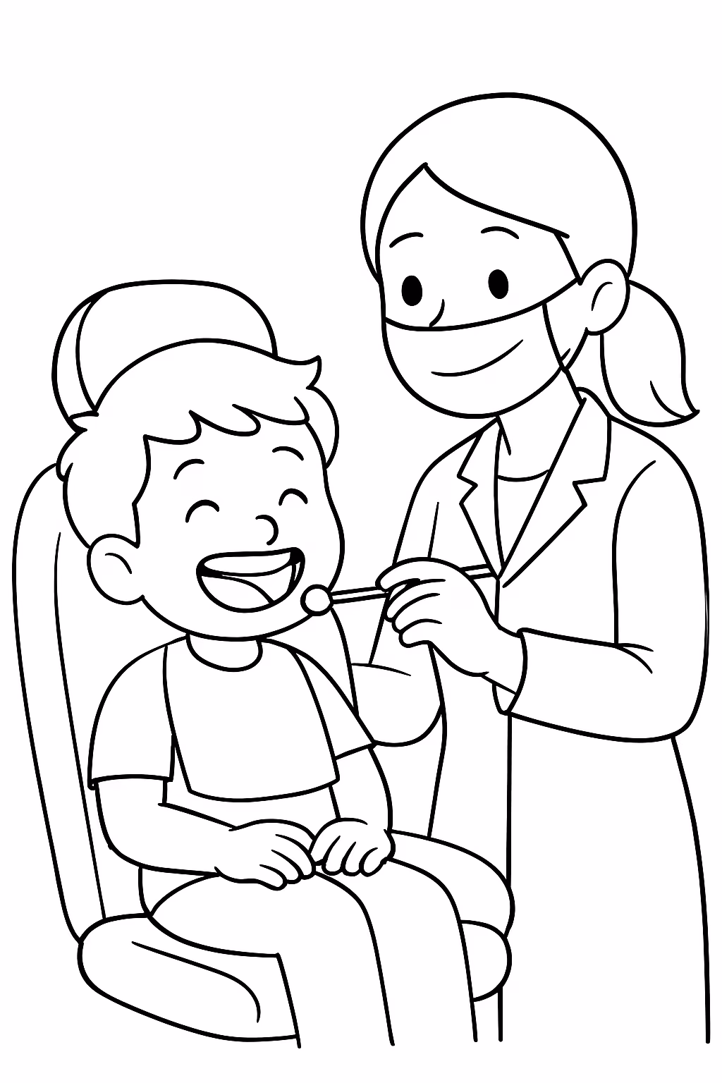 Crianca feliz na dentista para colorir — desenho para imprimir