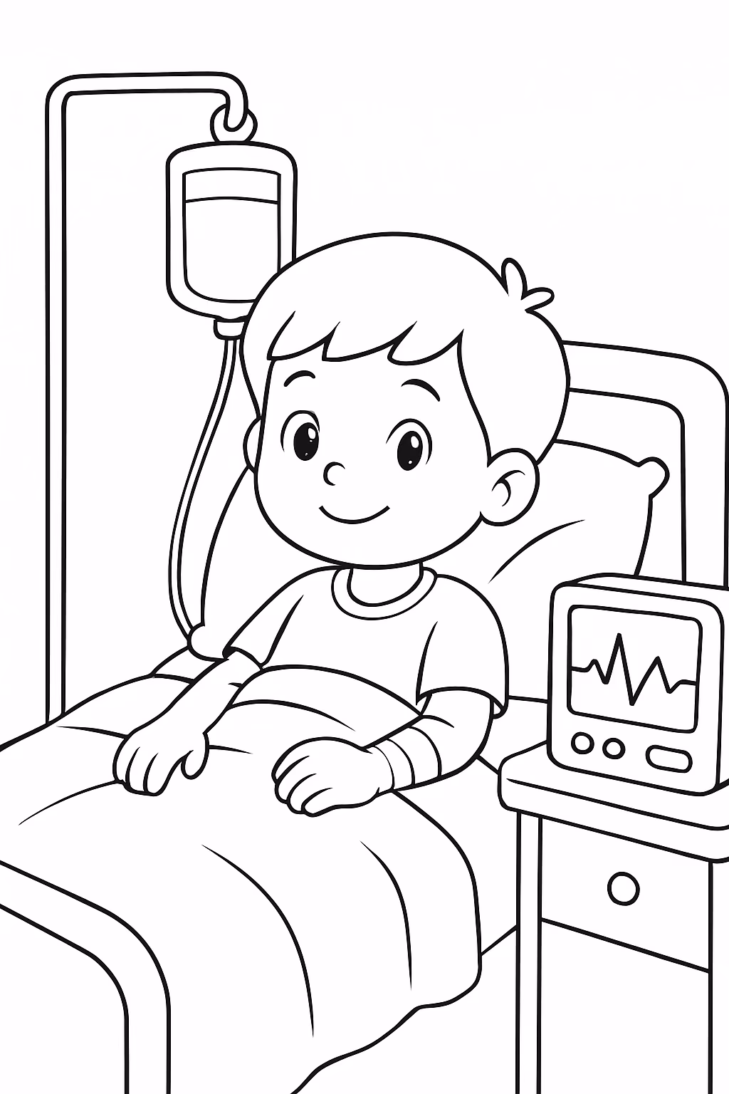 Crianca no hospital para colorir — desenho para imprimir