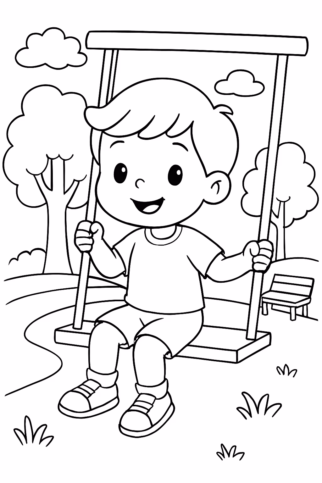 Crianca no parque para colorir — desenho para imprimir