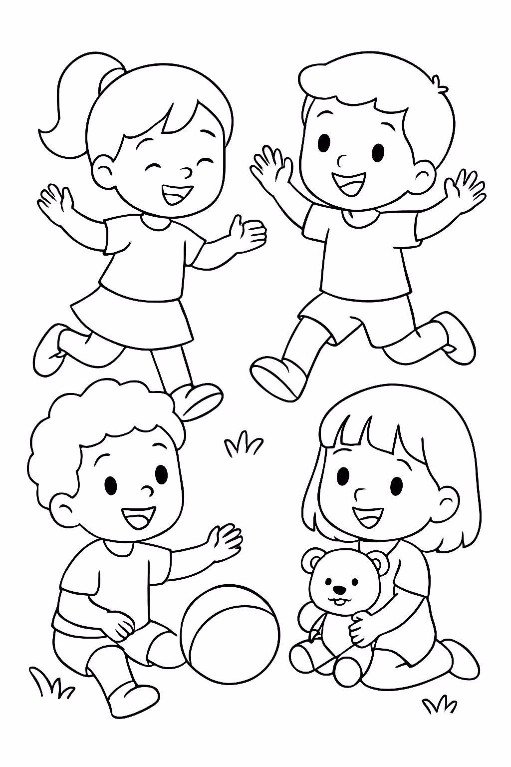 Criancas a brincar para colorir — desenho para imprimir