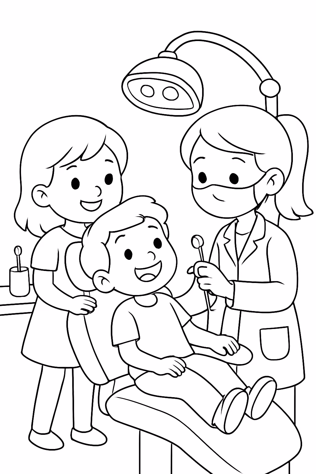 Criancas no dentista estilo bobbie goods para colorir — desenho para imprimir