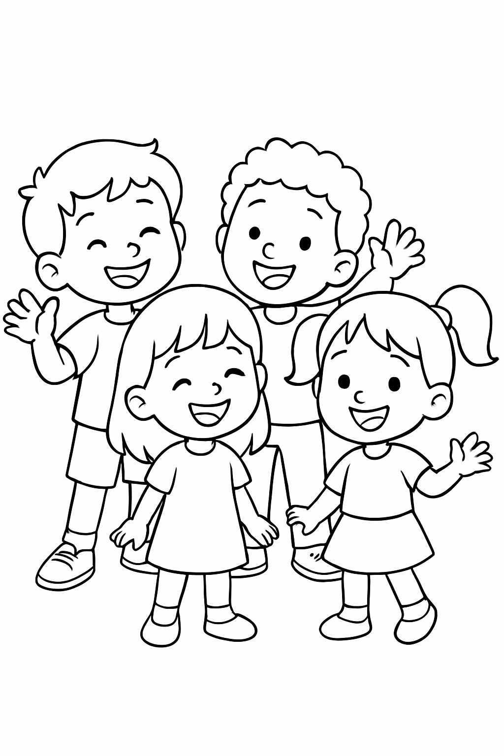 Crianccas feliz para colorir — desenho para imprimir