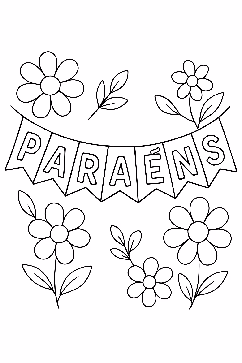 Criar bandeirinha parabens com flores para colorir — desenho para imprimir