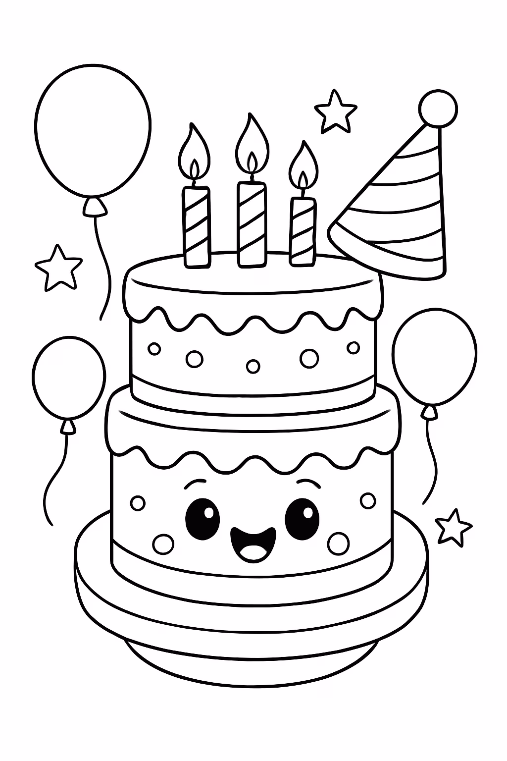 Criar um bolo de aniversario divertido para colorir — desenho para imprimir