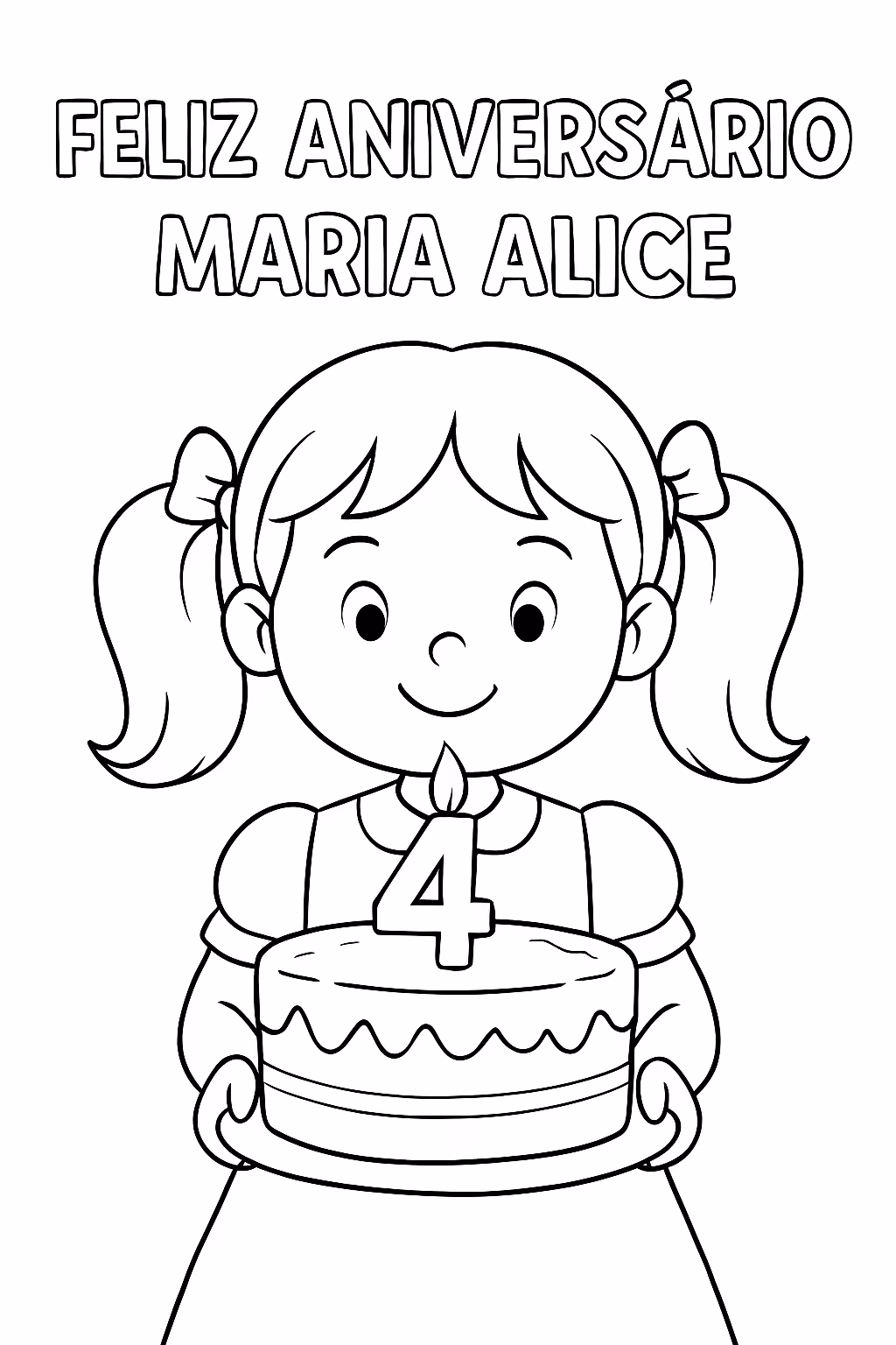 Criar uma boneca com um bolo de aniversario com a para colorir — desenho para imprimir