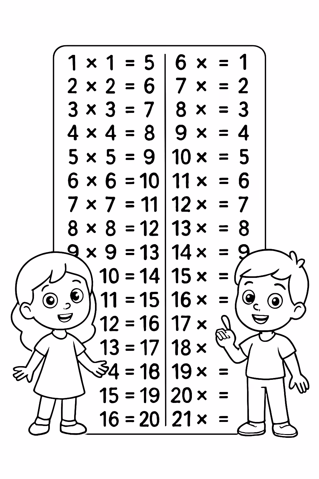 Crie a tabuada de a para colorir — desenho para imprimir