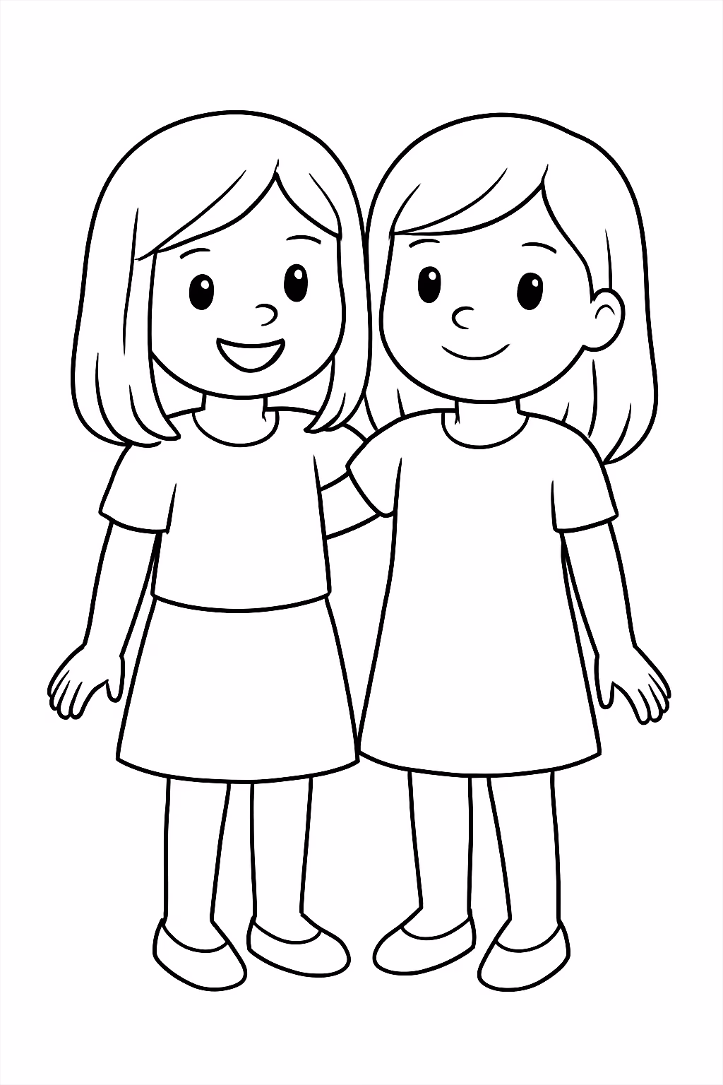 Crie duas meninas amigas aproximadamente com anos as duas tem para colorir — desenho para imprimir