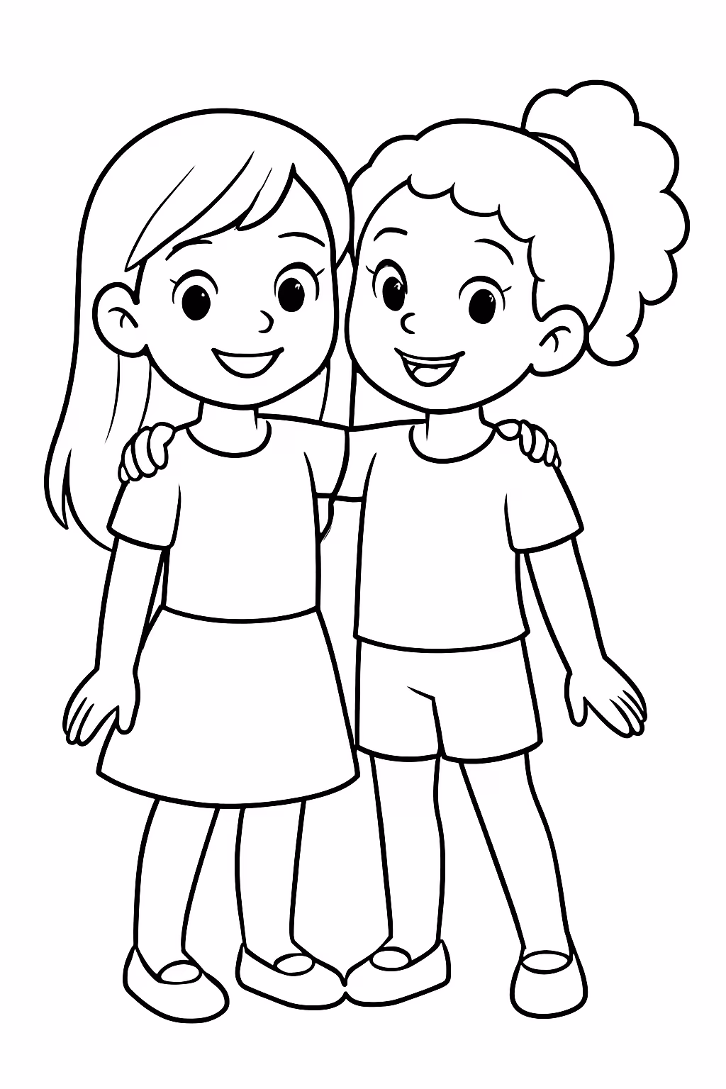 Crie duas meninas amigas para colorir — desenho para imprimir