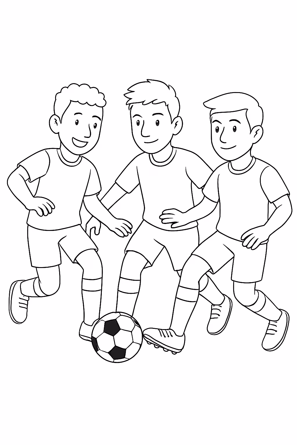 Crie um com neymar cristiano ronaldo e messi juntos jogando para colorir — desenho para imprimir