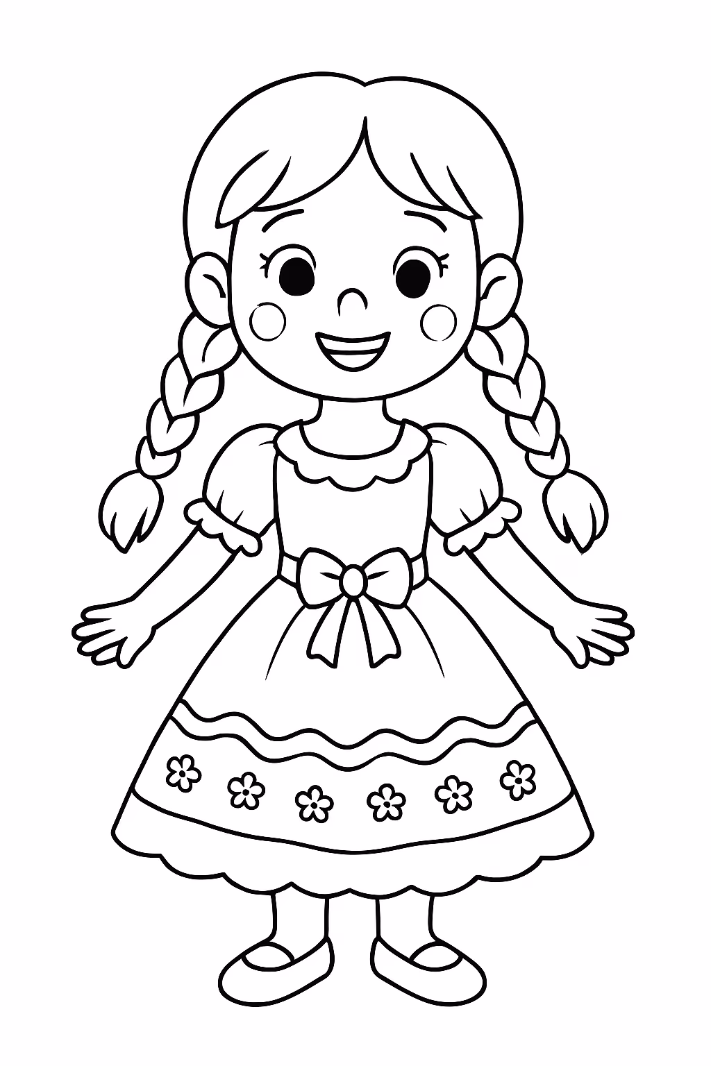 Crie um de uma meninha de anos com uma tranca para colorir — desenho para imprimir