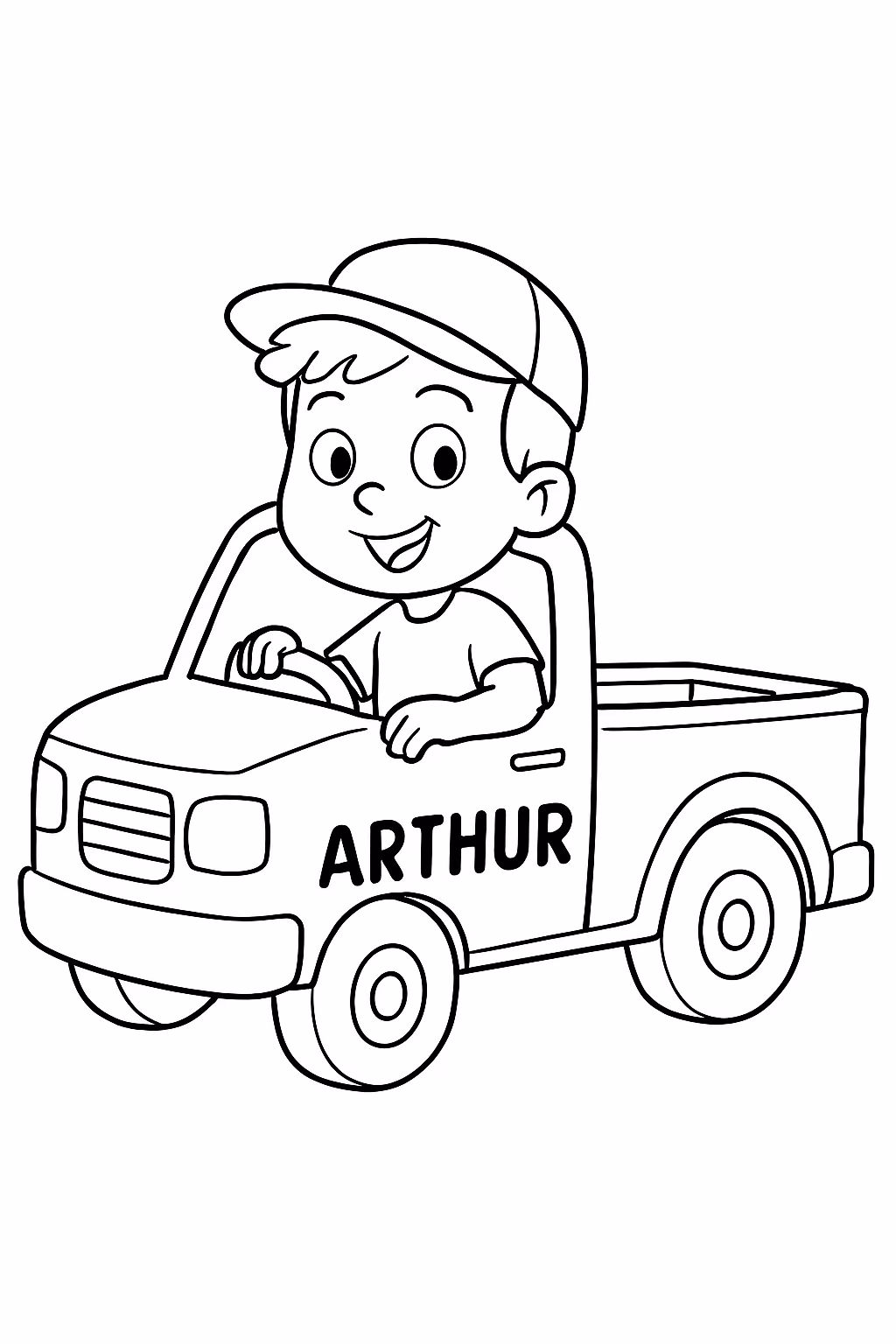 Crie um menino com caminhonete escrito arthur para colorir — desenho para imprimir