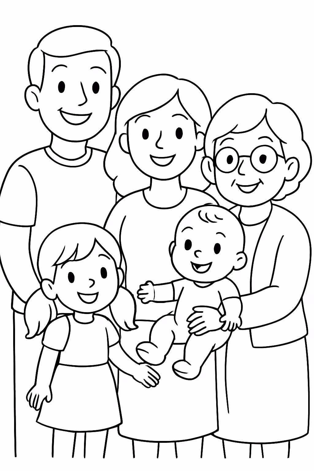 Crie uma familia feliz com papai mamae vovo filho de para colorir — desenho para imprimir