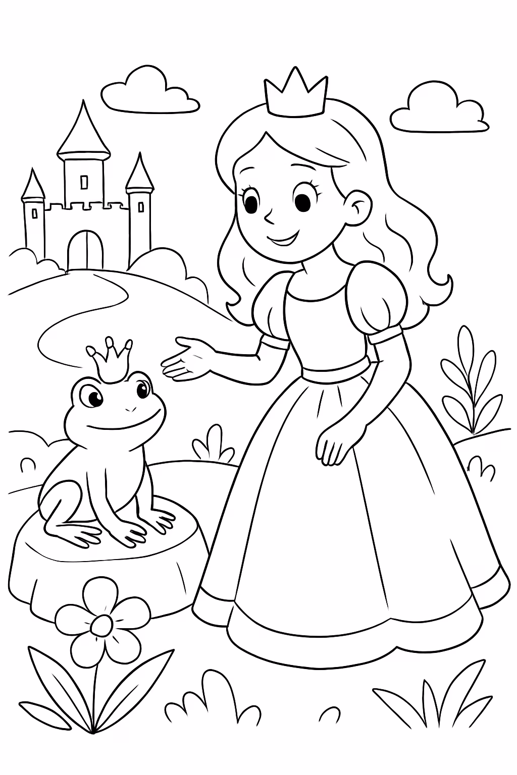 Crie uma historia de princesa e encanto pra para colorir — desenho para imprimir