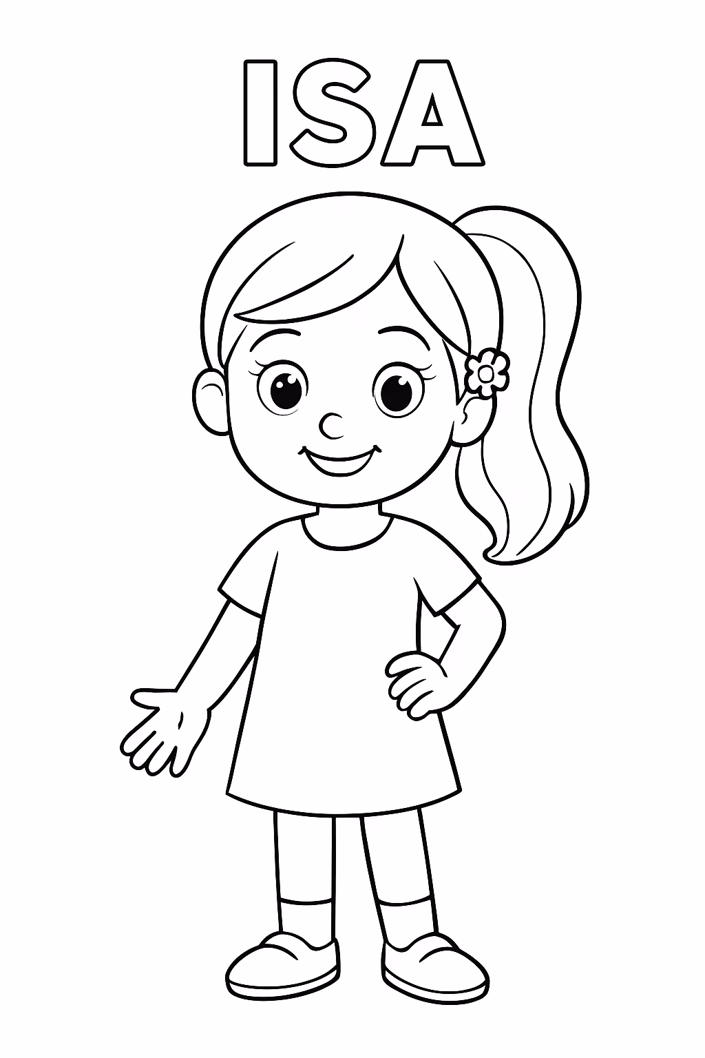 Crie uma menina chamada isa e coloque uma escrita escrito para colorir — desenho para imprimir