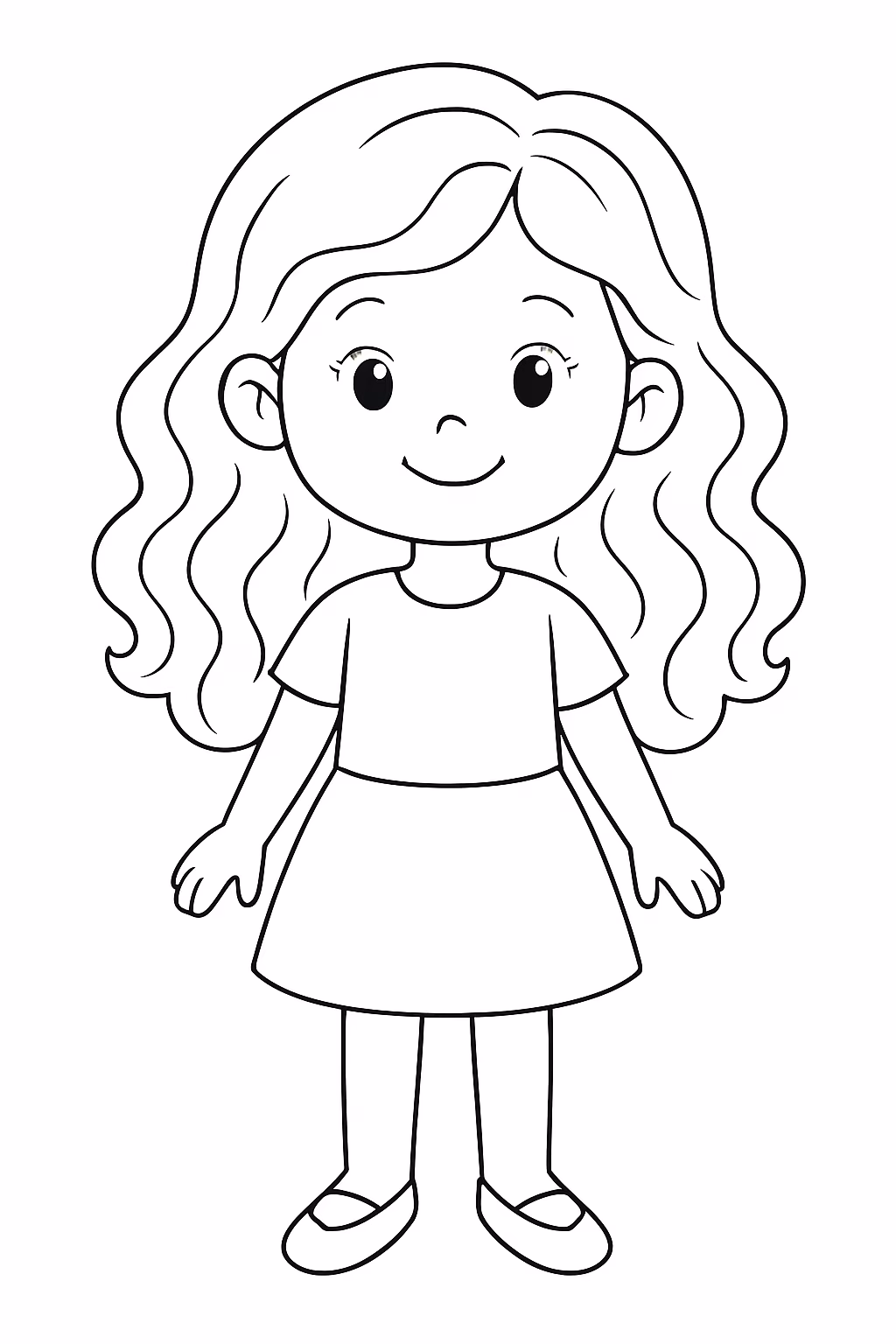 Crie uma menina com cabelo andulado para colorir — desenho para imprimir