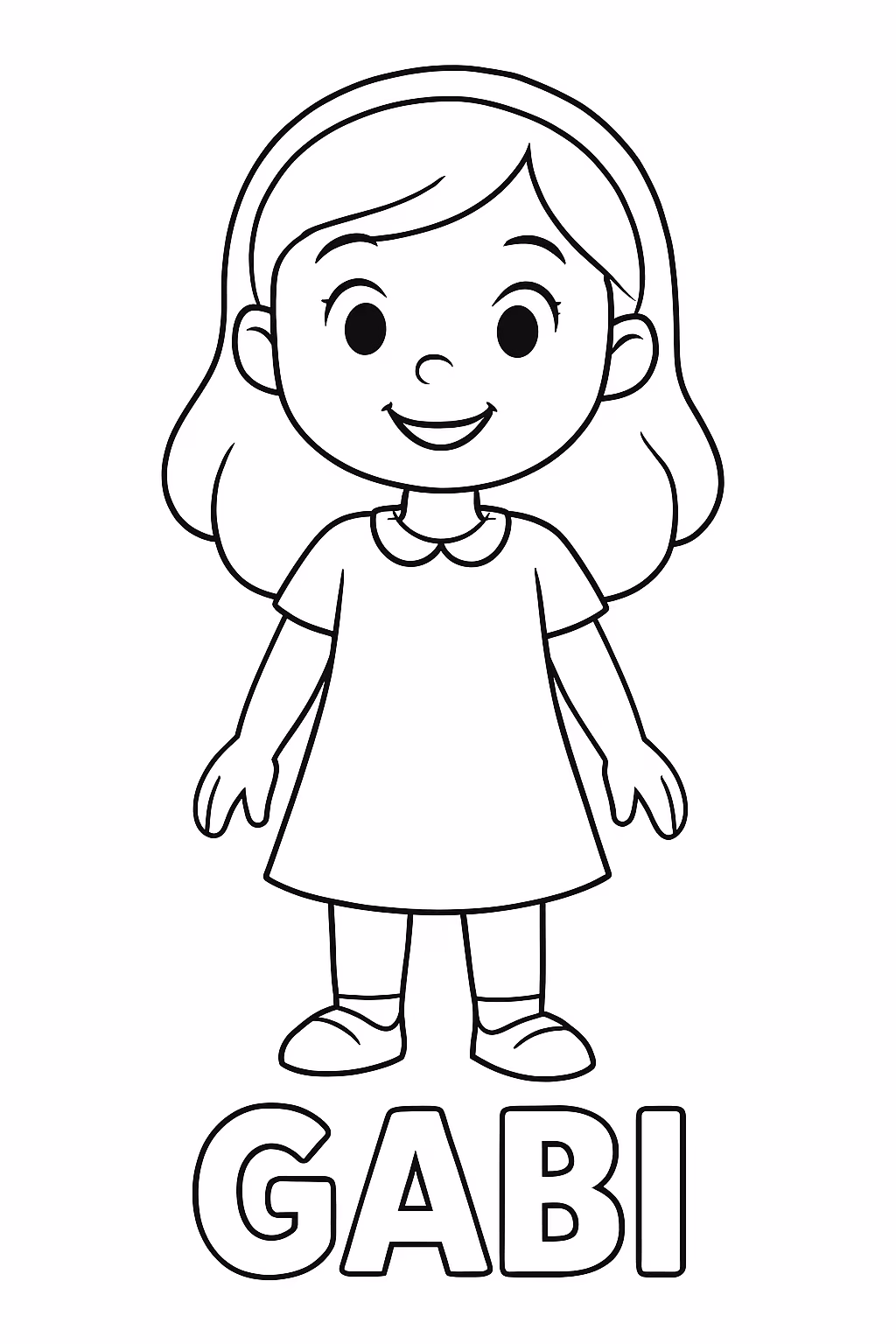 Crie uma menina com uma escrita em negrito gabi para colorir — desenho para imprimir