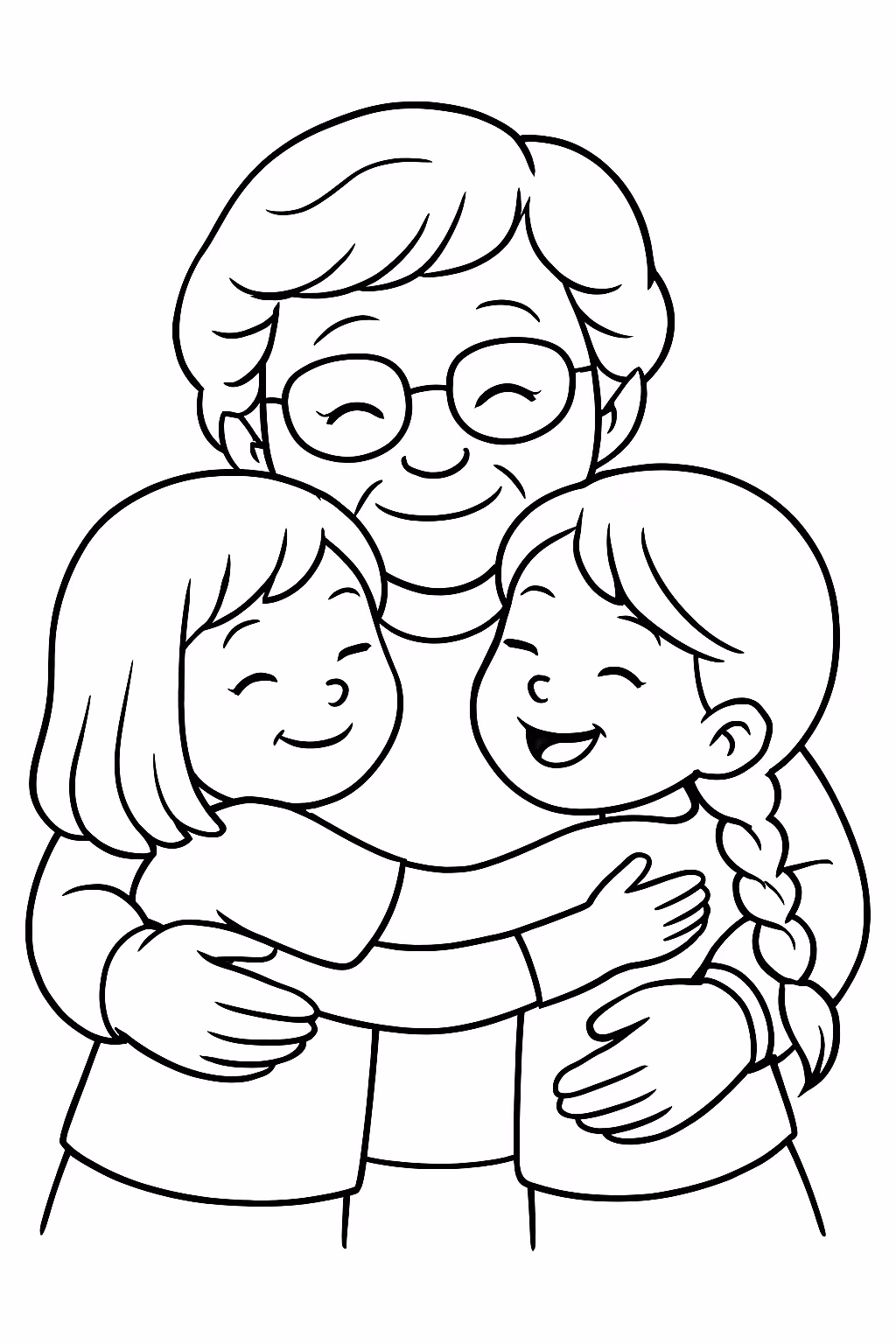 Crie uma vo abracando duas meninas e escreva em negrito para colorir — desenho para imprimir