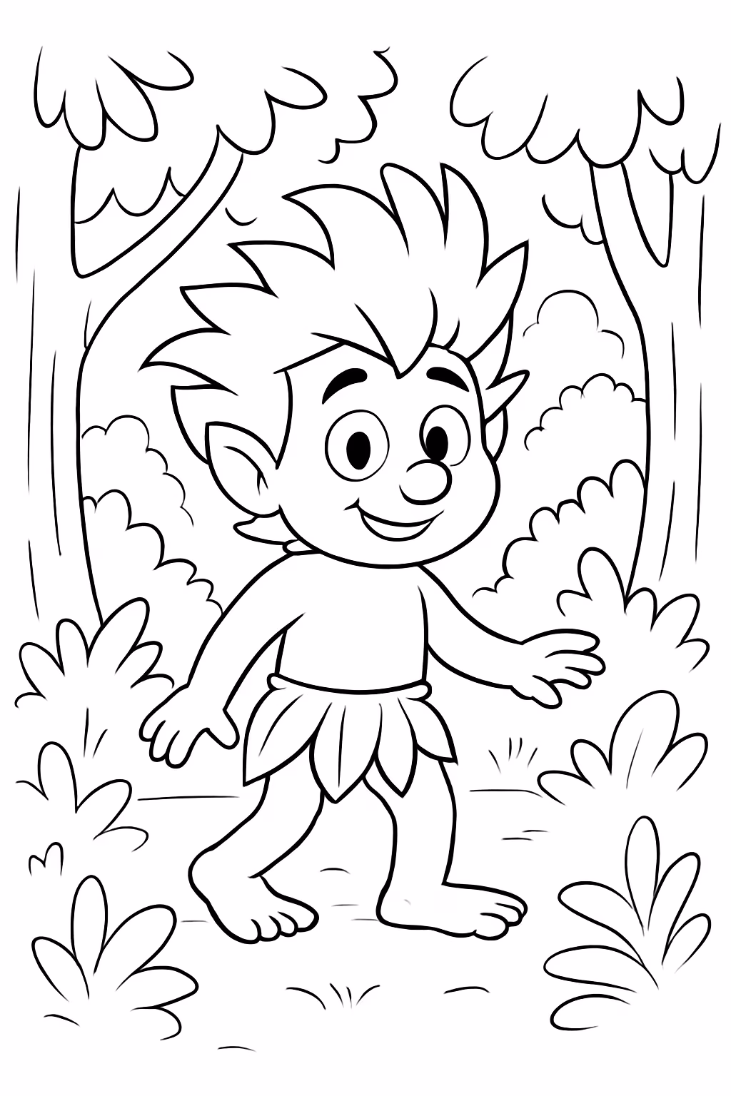 Curupira com pes tras na floresta para colorir — desenho para imprimir