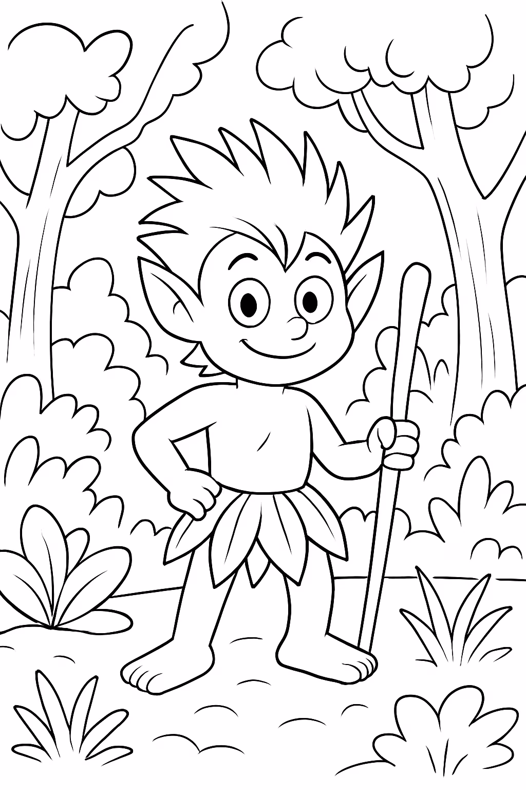 Curupira na floresta para colorir — desenho para imprimir