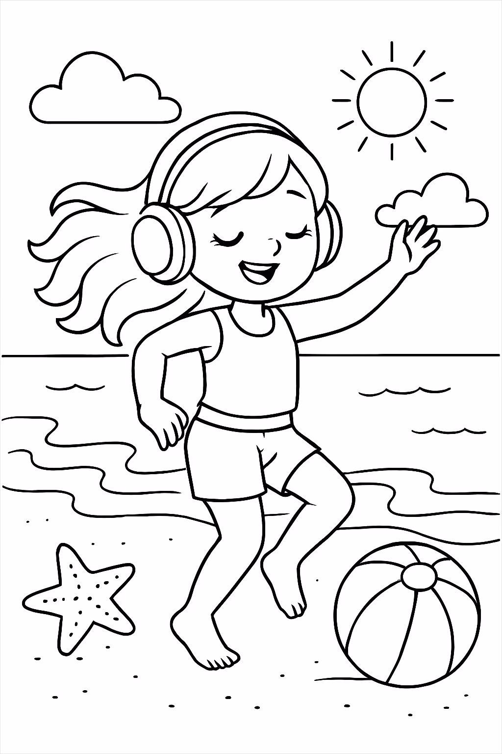 Dancando trance na praia para colorir — desenho para imprimir