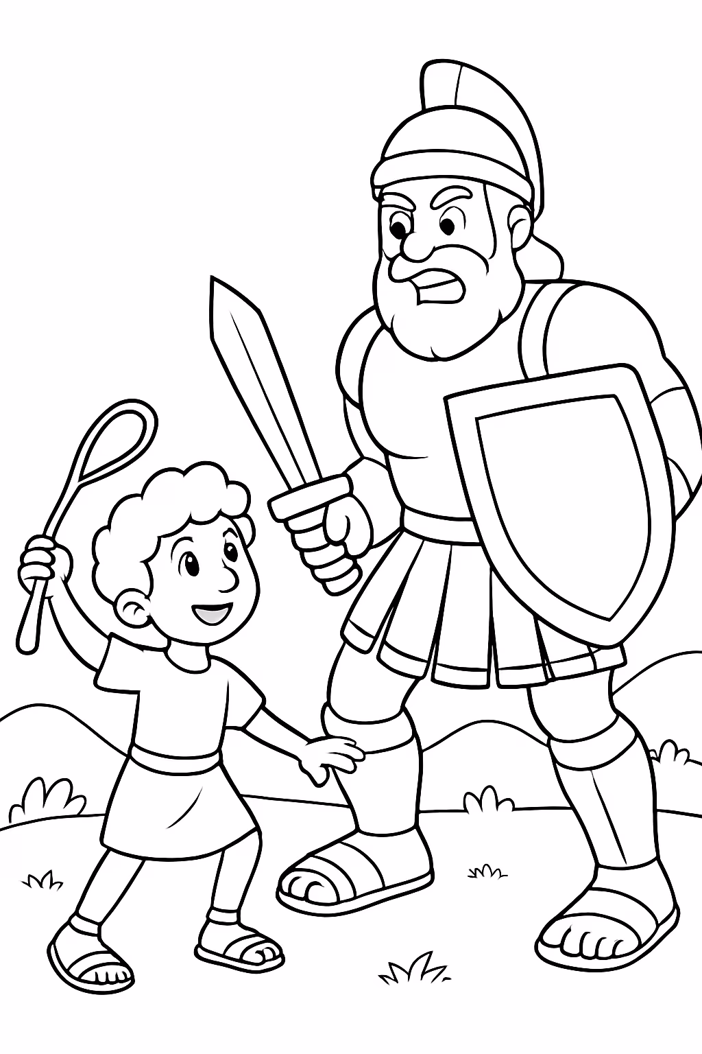 Davi e golias para colorir — desenho para imprimir