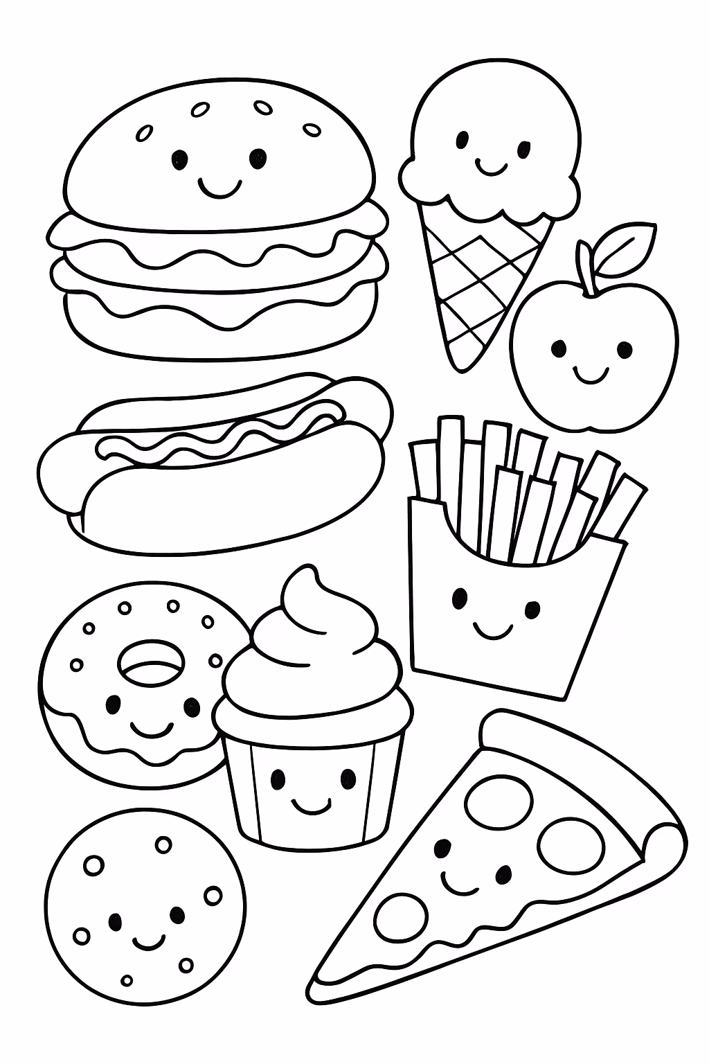 Desenhe varias mine comidinhas para colorir — desenho para imprimir