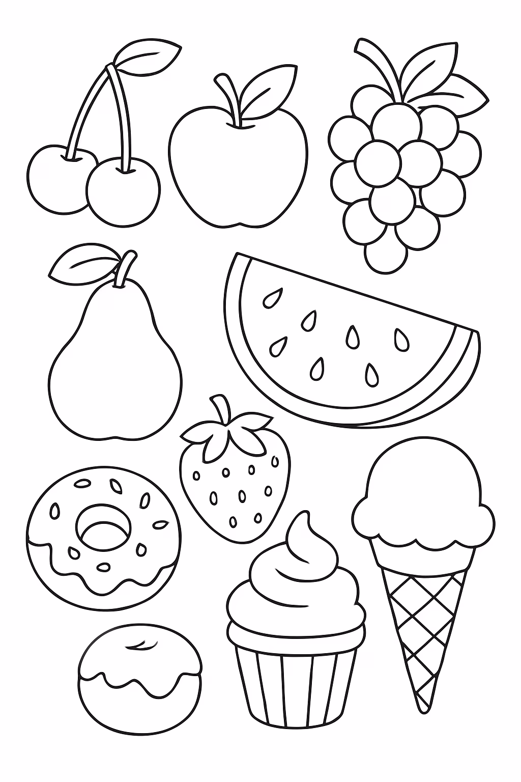 Desenhe varias mine comidinhas barbie faser menor e faser mais para colorir — desenho para imprimir