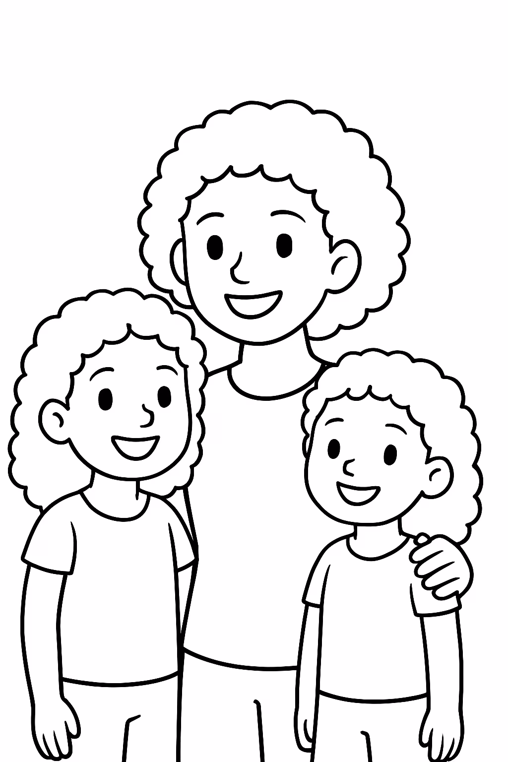 De uma mae com cabelo crespo curto duas filhas uma para colorir — desenho para imprimir