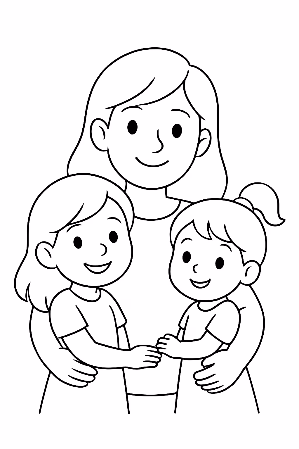 De uma mae com duas filhas uma com tamanho de para colorir — desenho para imprimir