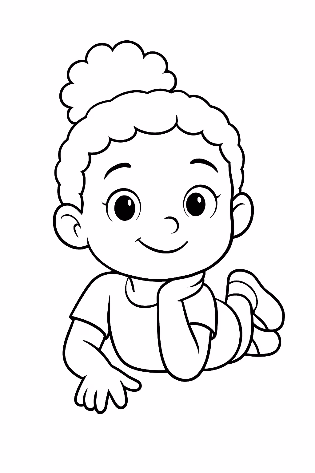 De uma menina de anos com cabelo crespo preso para colorir — desenho para imprimir