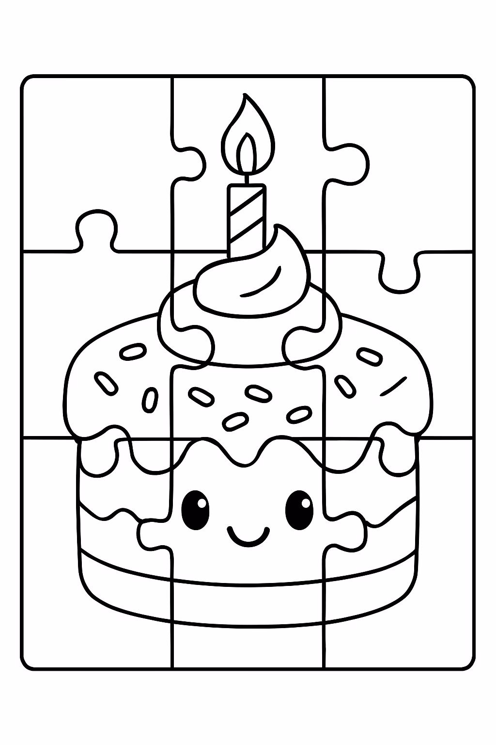 Quebra cabeca bolo fofo para colorir — desenho para imprimir