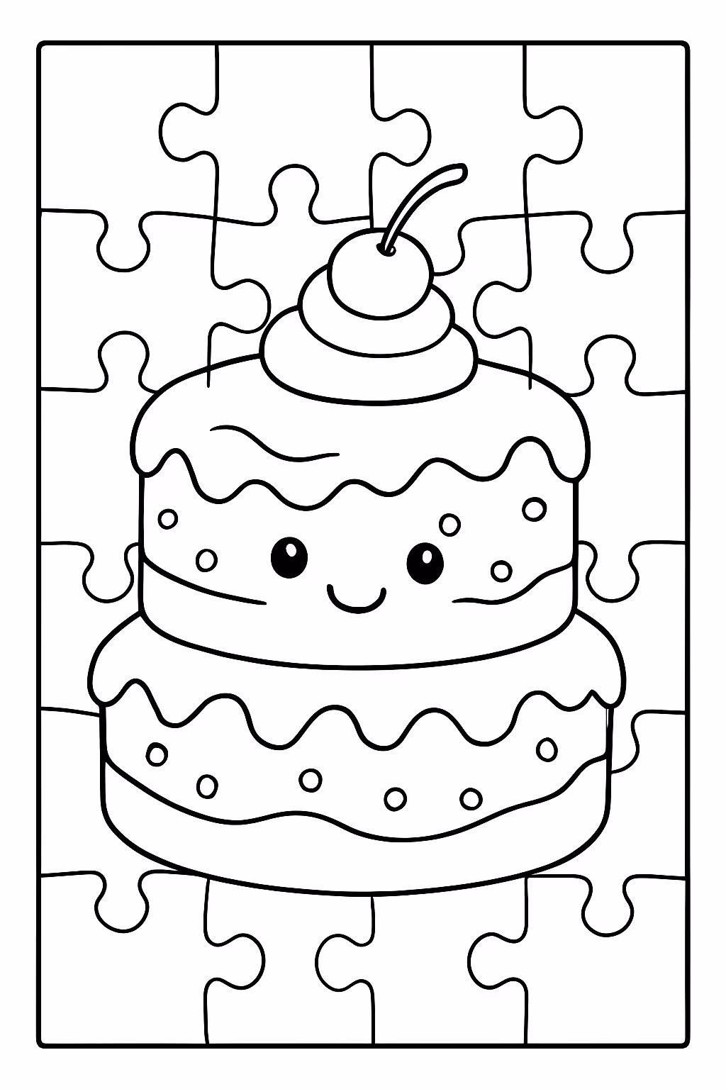 Quebra cabeca bolo fofo para colorir — desenho para imprimir