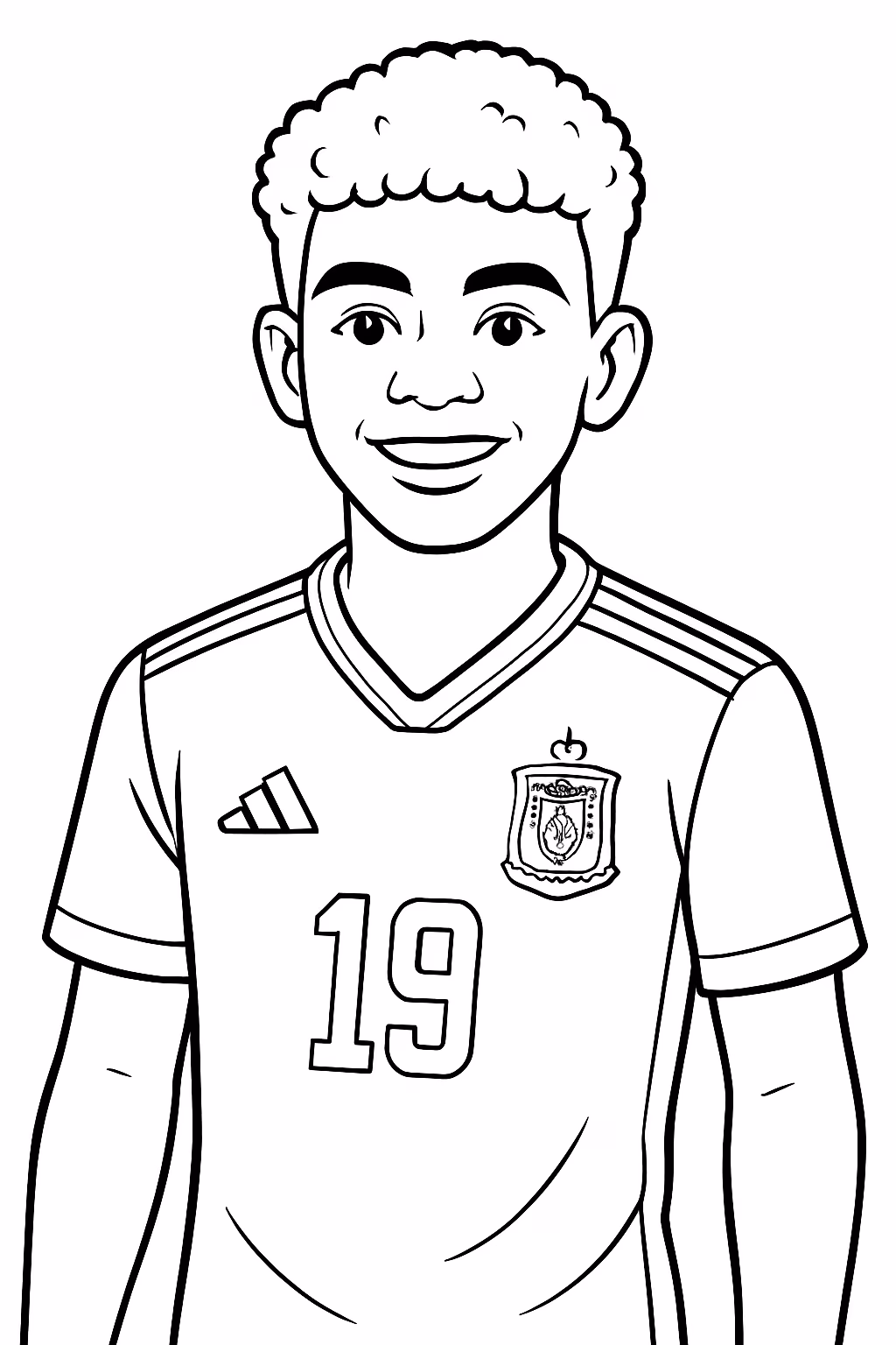 Realista do lamine yamal com uniforme da selecao da espanha para colorir — desenho para imprimir