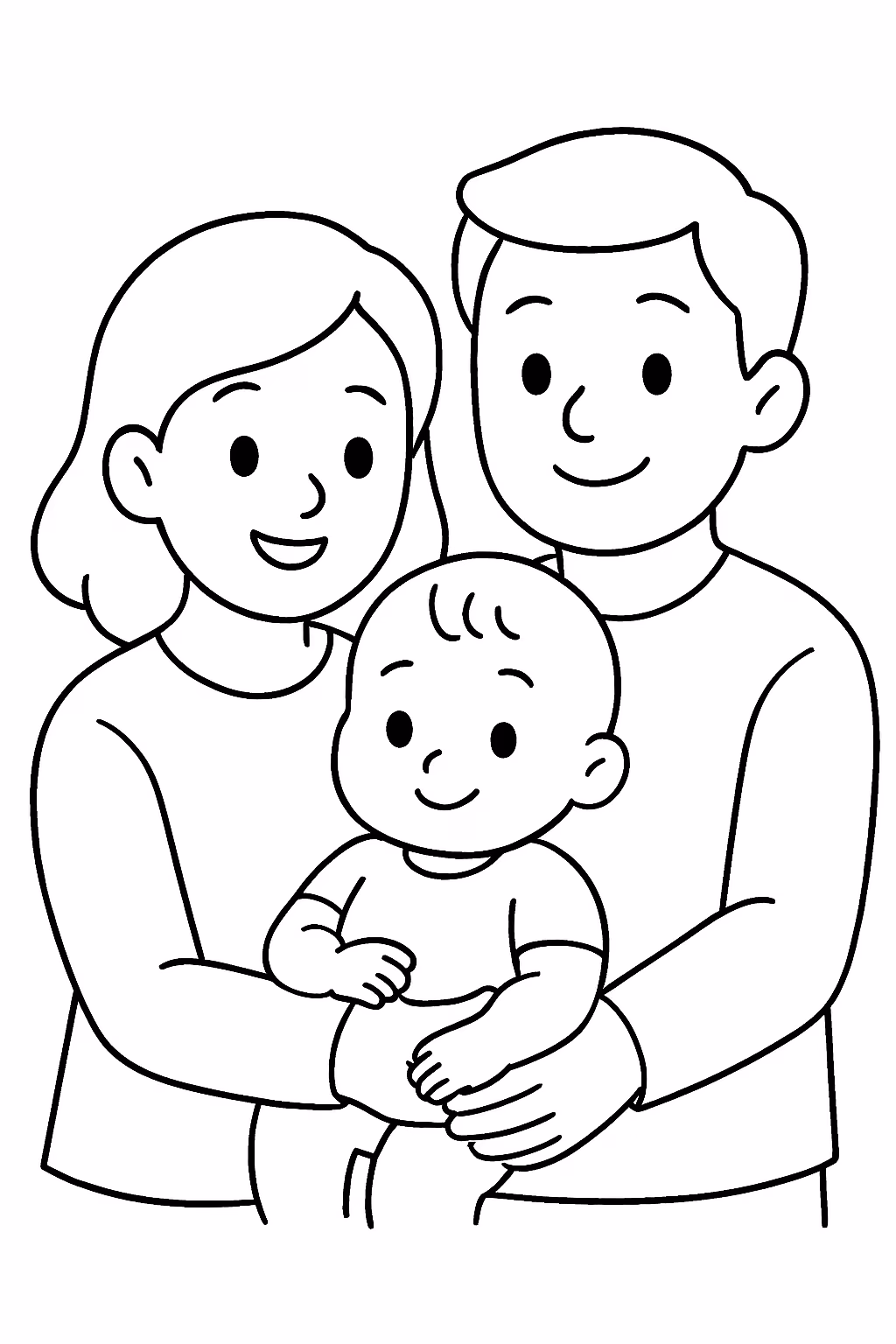 De familia pai mae e bebe menino para colorir — desenho para imprimir