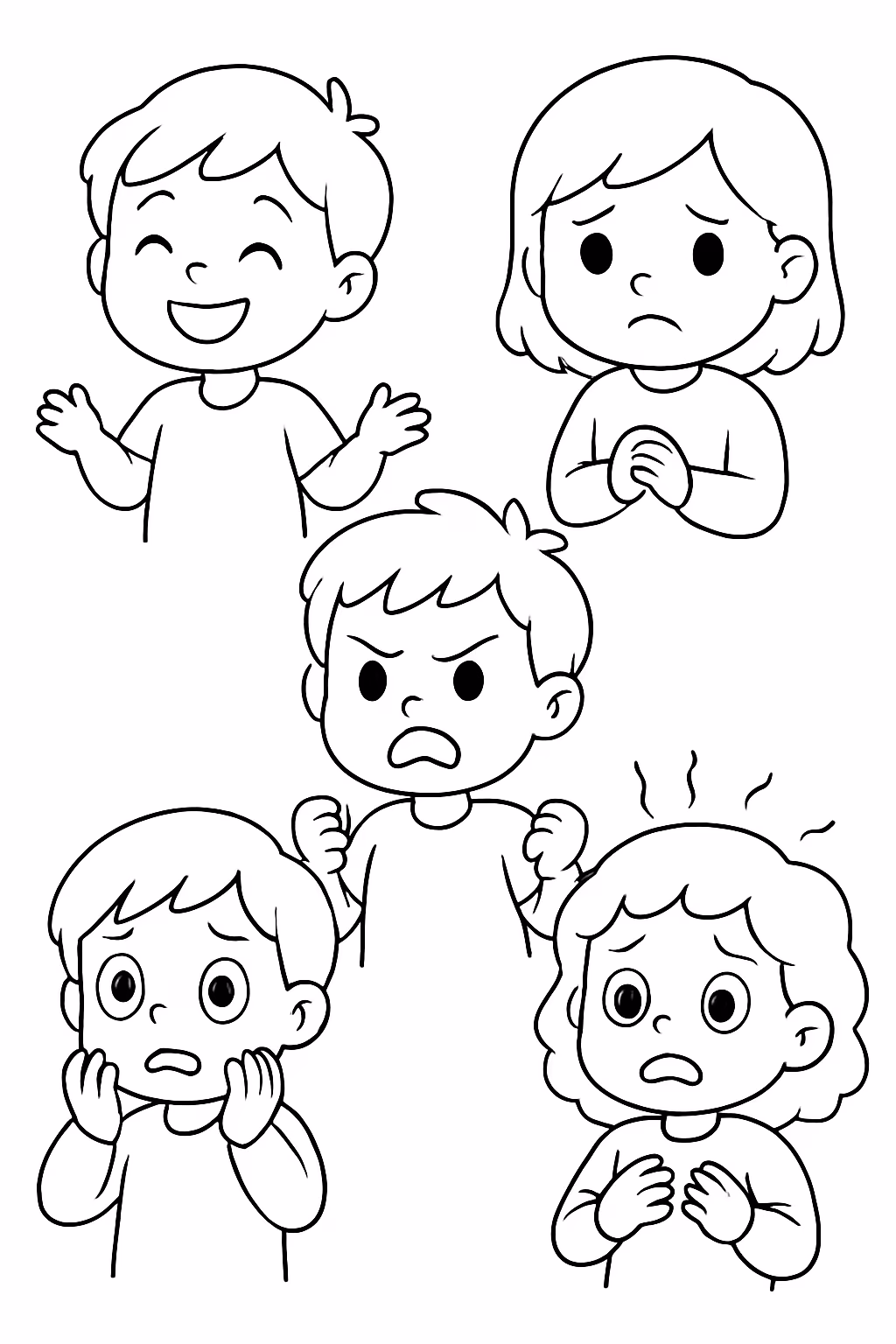 Sobre emocoes feliz triste raiva medo ansiedade para colorir — desenho para imprimir