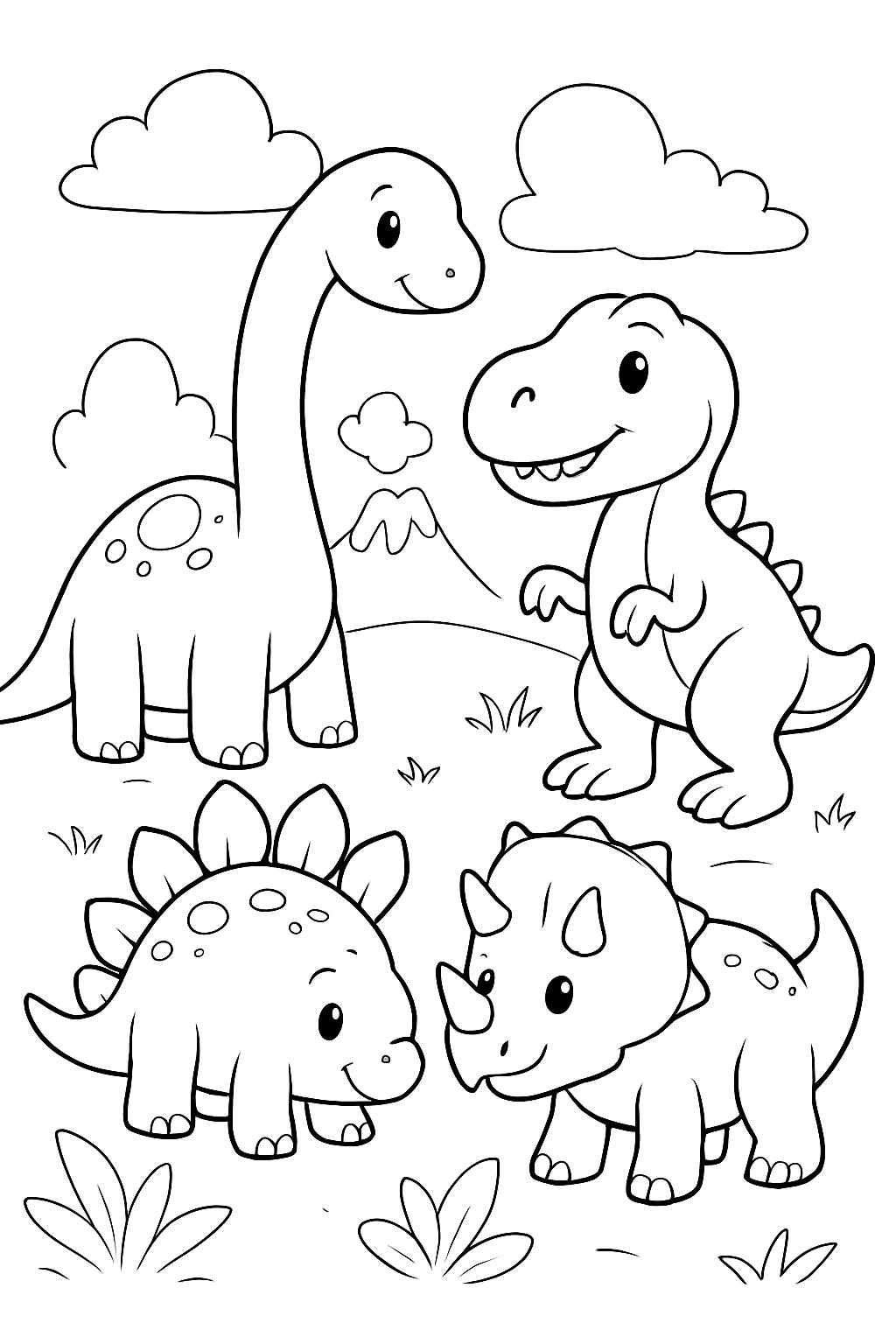 Dinossauro bonitinhos para colorir — desenho para imprimir