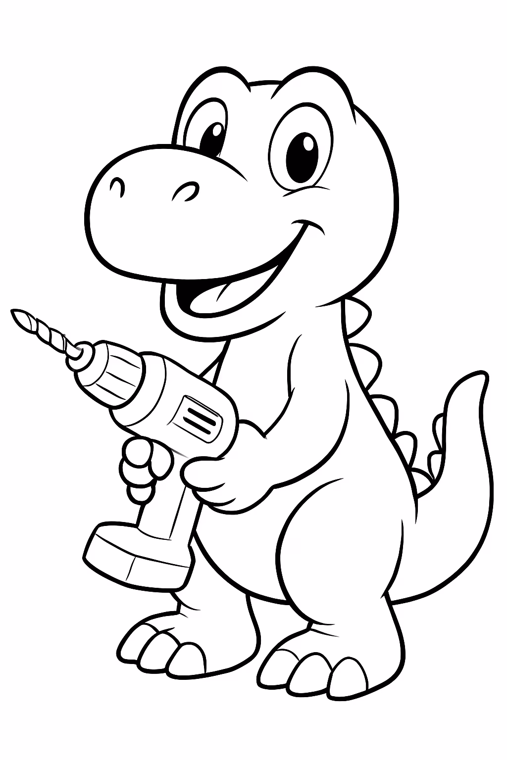 Dinossauro com furadeira para colorir — desenho para imprimir