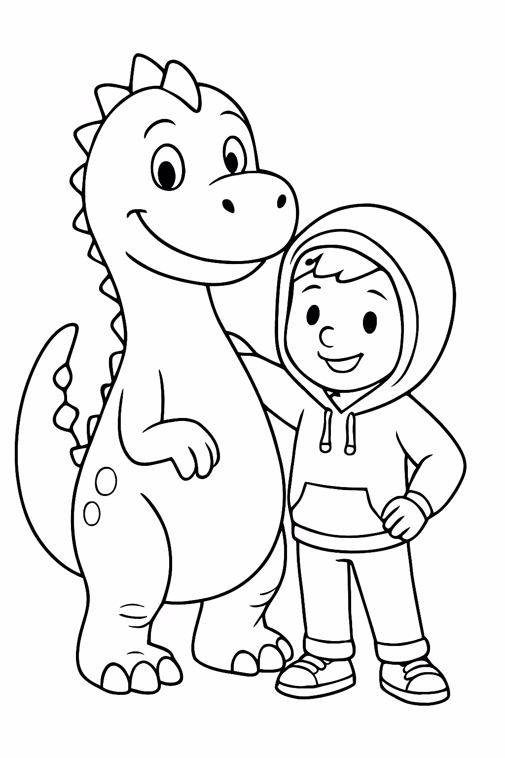 Dinossauro e o heitor um menino esta com blusa de para colorir — desenho para imprimir