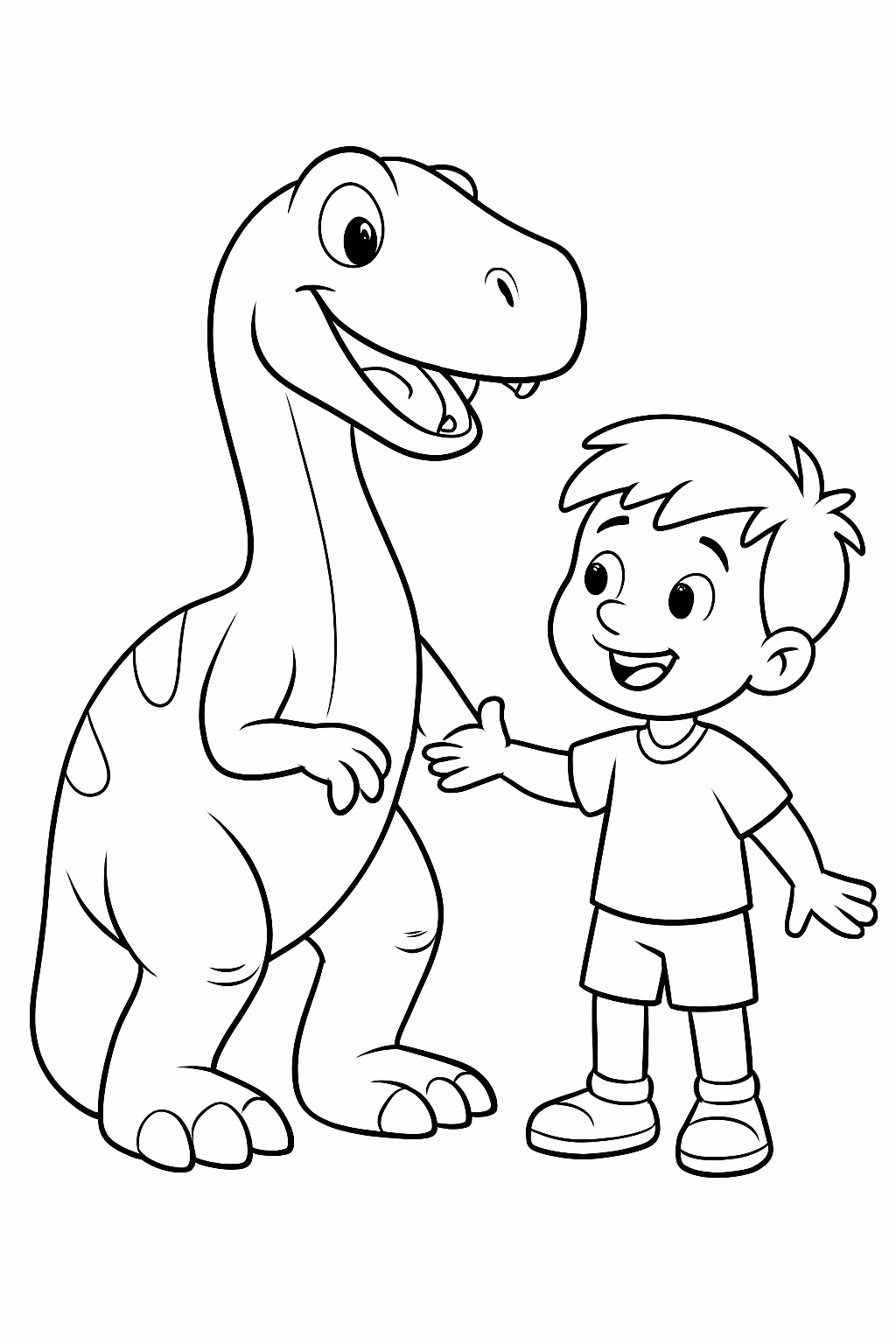 Dinossauro e o heitor um menino na fono para colorir — desenho para imprimir