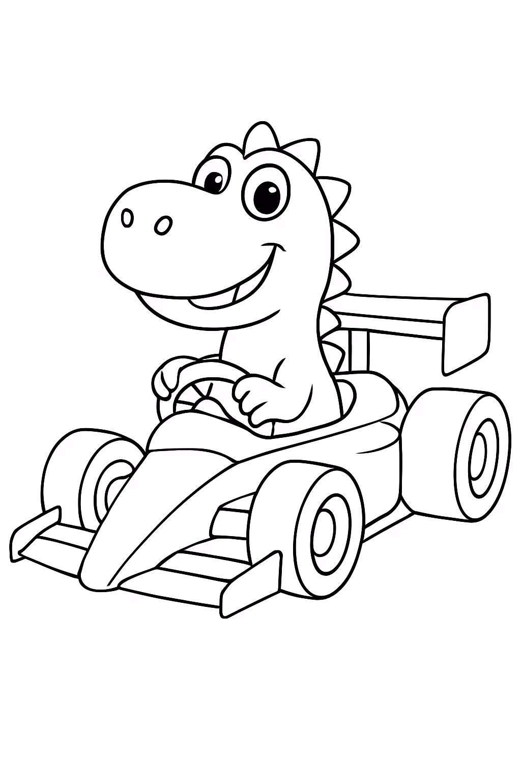 Dinossauro motorista de f1 para colorir — desenho para imprimir