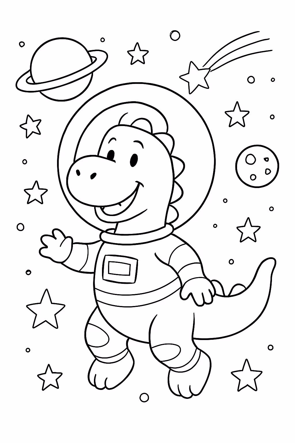 Dinossauro no espaco para colorir — desenho para imprimir