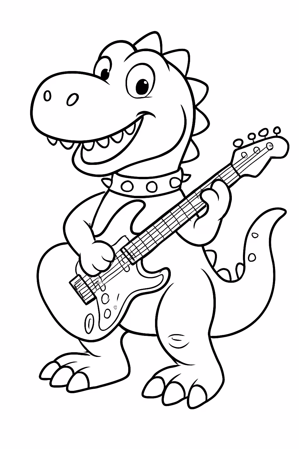 Dinossauro rock guitarrista para colorir — desenho para imprimir